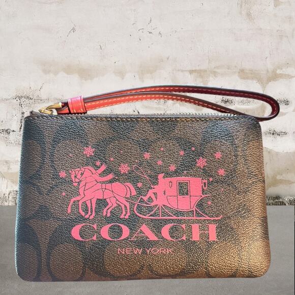 Coach Mini City Tote In Signature Canvas With Horse And Sleigh & Wristlet - Picture 11 of 14